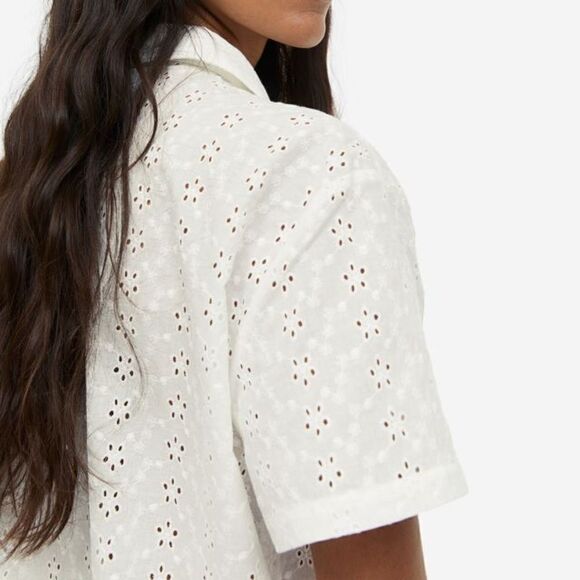 H&M White Co-Ord Set Openwork Eyelet New - Picture 4 of 7